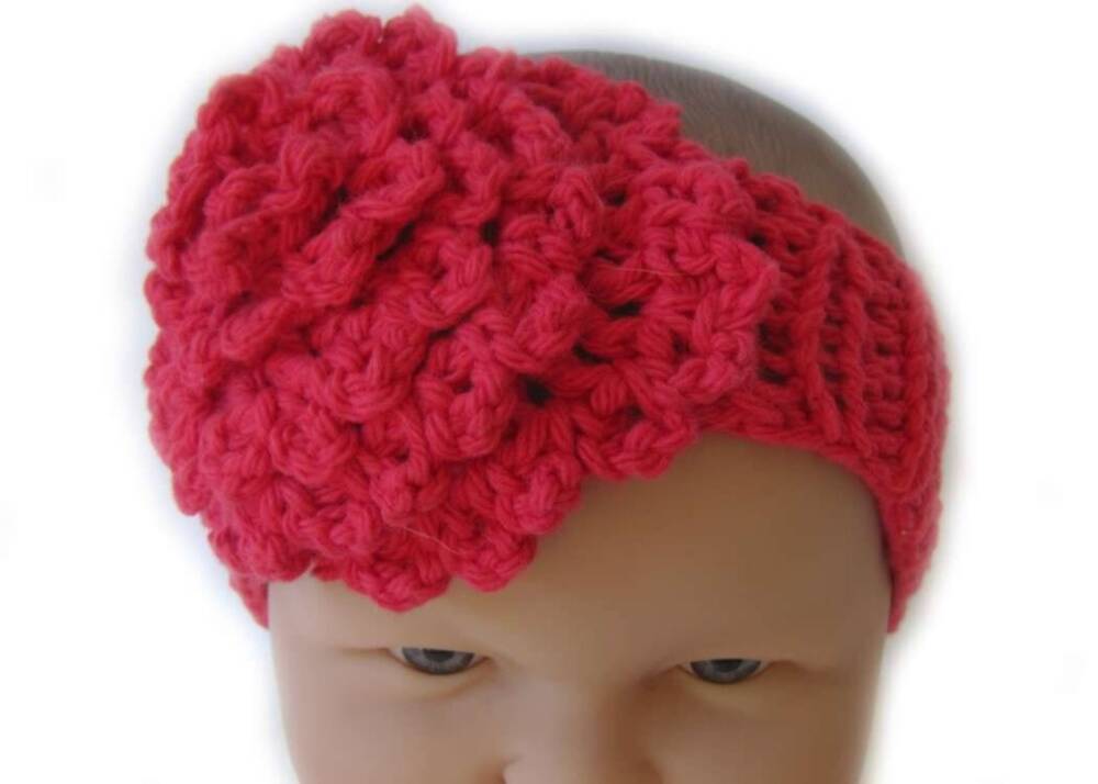 KSS Red Knitted Headband with Red Flower 14 - 16" KSS-HB-044-AZ
