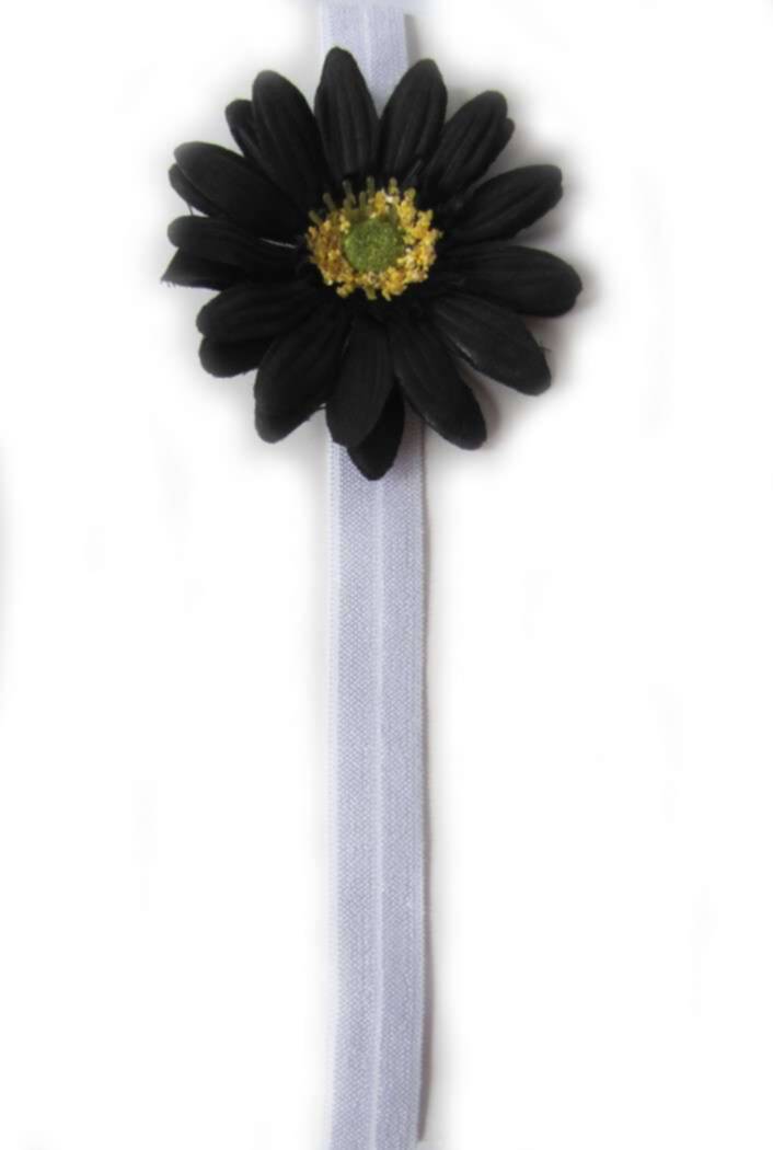 KSS White/Black Elastic Flower Headband 17 - 19" (3 - 4 Years) KSS-HB-118