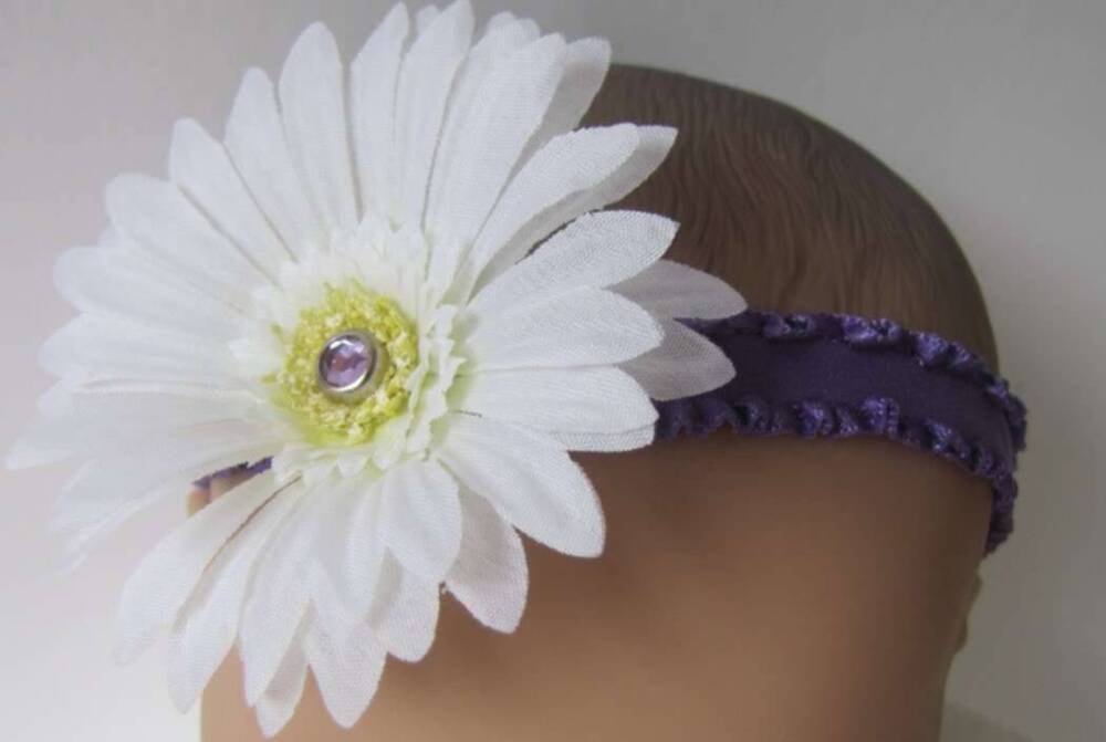 KSS Purple Elastic White Flower Headband 16 - 18" (2 - 3 Years) KSS-HB-127-EB