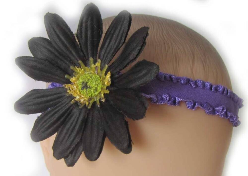 KSS Purple Elastic Black Flower Headband 16 - 18" (2 - 3 Years) KSS-HB-128-EB