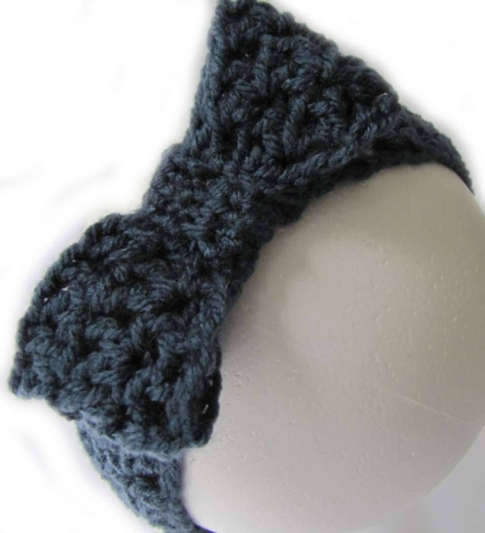 KSS Blue Crocheted Headband with a bow 16-18" HB-135 KSS-HB-135-EBK