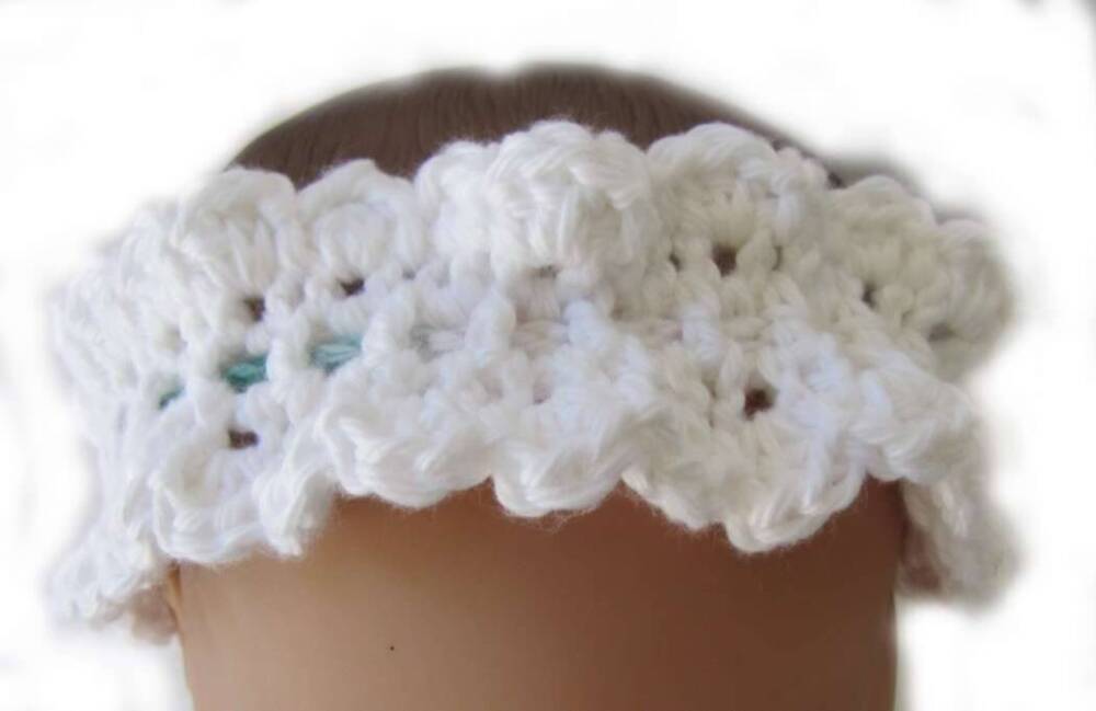 KSS White Cotton Headband with Lacy Edge 16" and up KSS-HB-187
