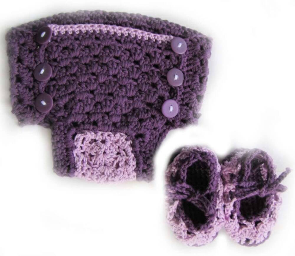 KSS Purple/Pink Diaper Cover and Booties 0-6 Months KSS-PA-041