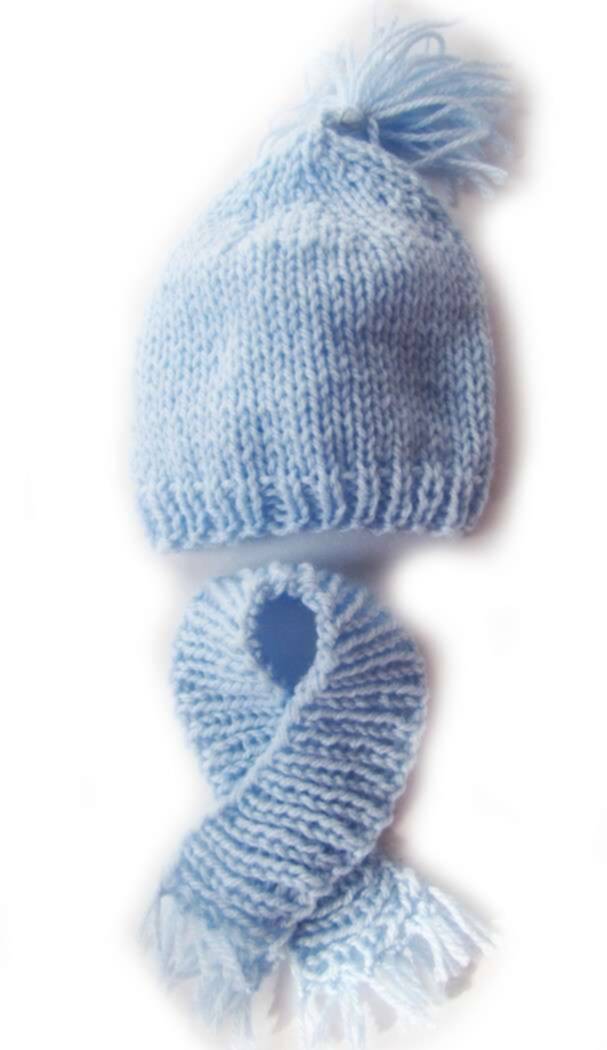KSS Light Blue Knitted Hat and Scarf Set 10-13" (Newborn) KSS-SC-007