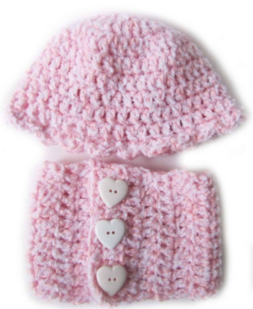KSS Pink/White Knitted Hat and Scarf Set 18 - 20" KSS-SC-011