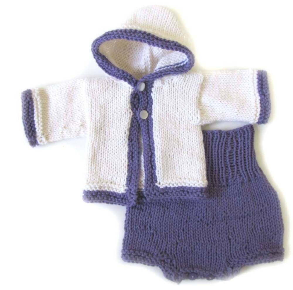 KSS White/Purple Cotton Baby Sweater and Pants Set 3 Months SET-005 KSS-SET-005-AZ