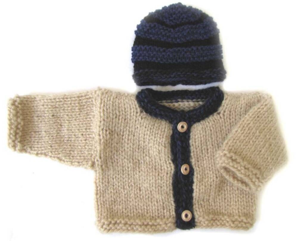 KSS Earth Beige with Black trim Cardigan (3 - 6 Months) - Click Image to Close