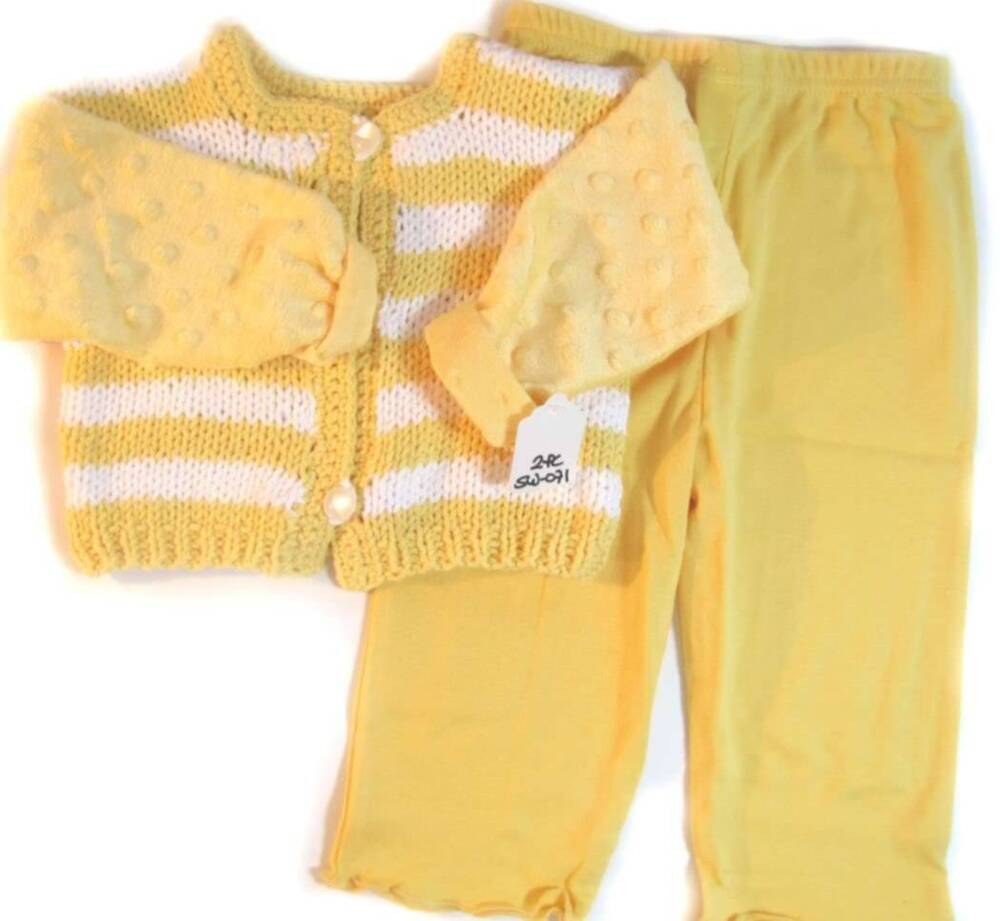 KSS Yellow/White Sweater/Cardigan with Pants (6-9 Months) SW-071 KSS-SW-071-EB