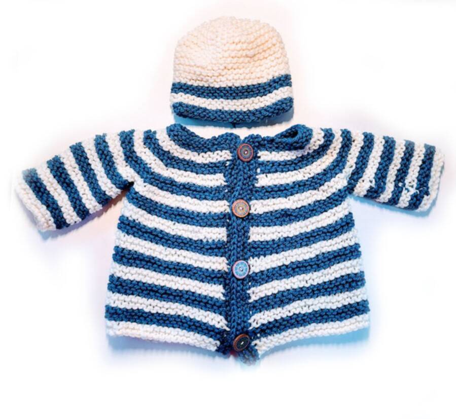 KSS Blue and White Colored Sweater/Cardigan with Hat (3 Months) SW-1028 KSS-SW-1028-EB