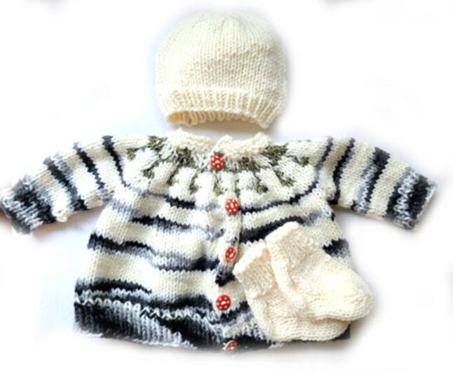 KSS Grey/White Baby Layette Sweater/Jacket Set (6 - 9 Months) SW-1036 KSS-SW-1036-EBK