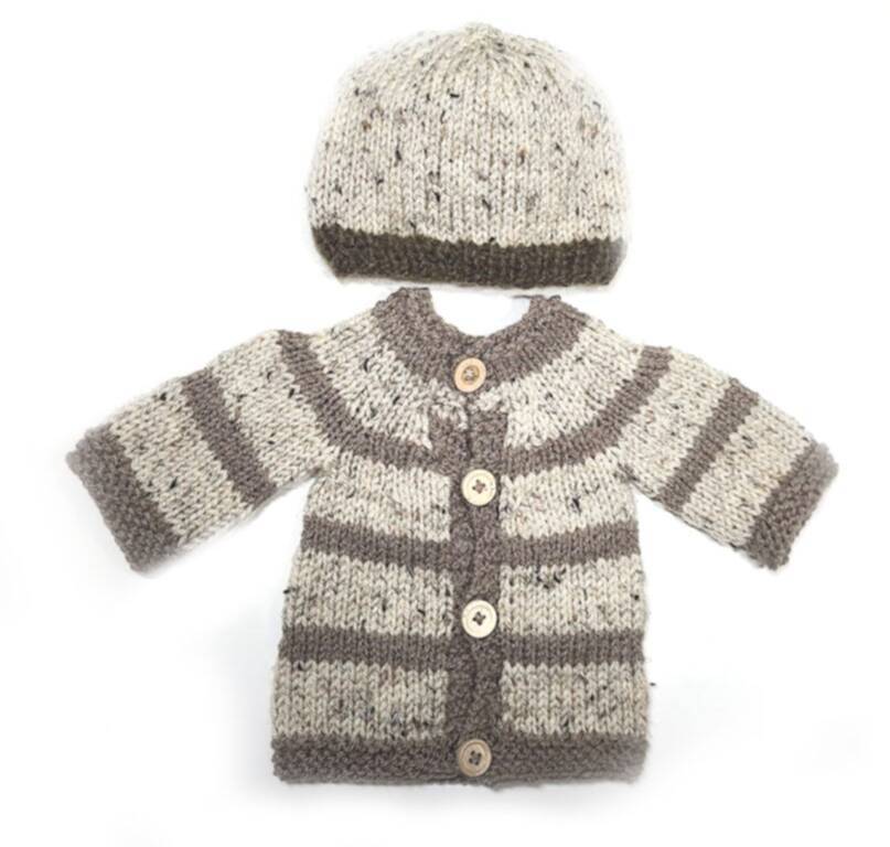 KSS Beige/Brown Sweater/Cardigan with a Hat (3 Months) SW-1044 KSS-SW-1044-EB