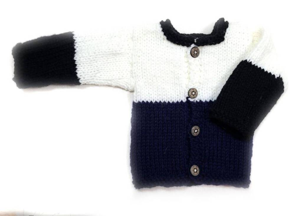 KSS Black/White/Navy Baby Sweater with a Hat (6 Months) SW-1055
