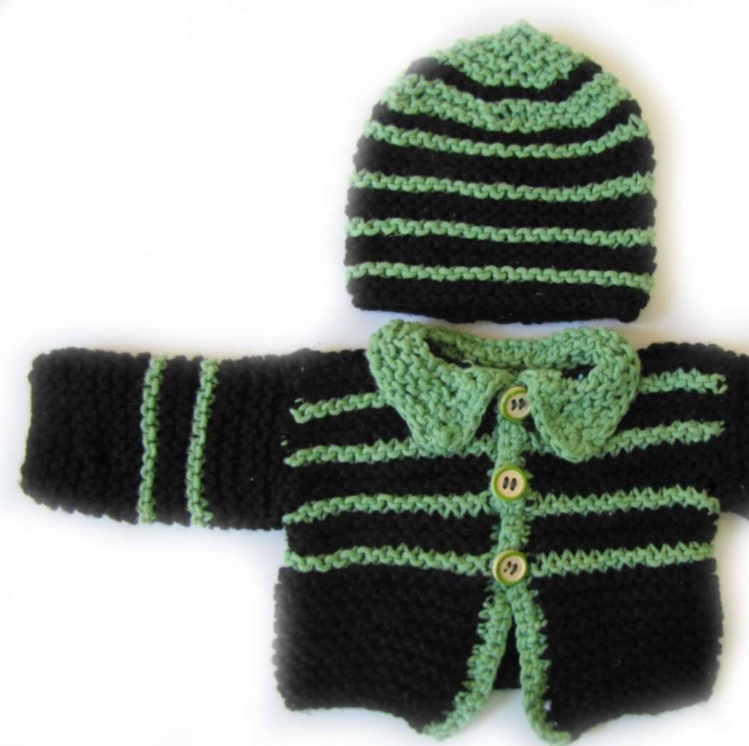KSS Black/Mint Green Sweater/Jacket and Hat (Newborn) KSS-SW-370-AZ