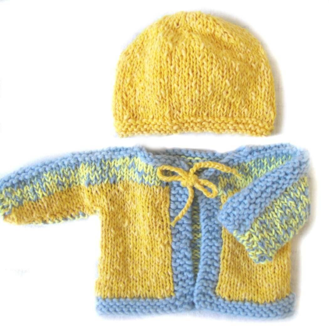 KSS Light Blue/Yellow Sweater/Cardigan with a Hat Newborn KSS-SW-431-AZ