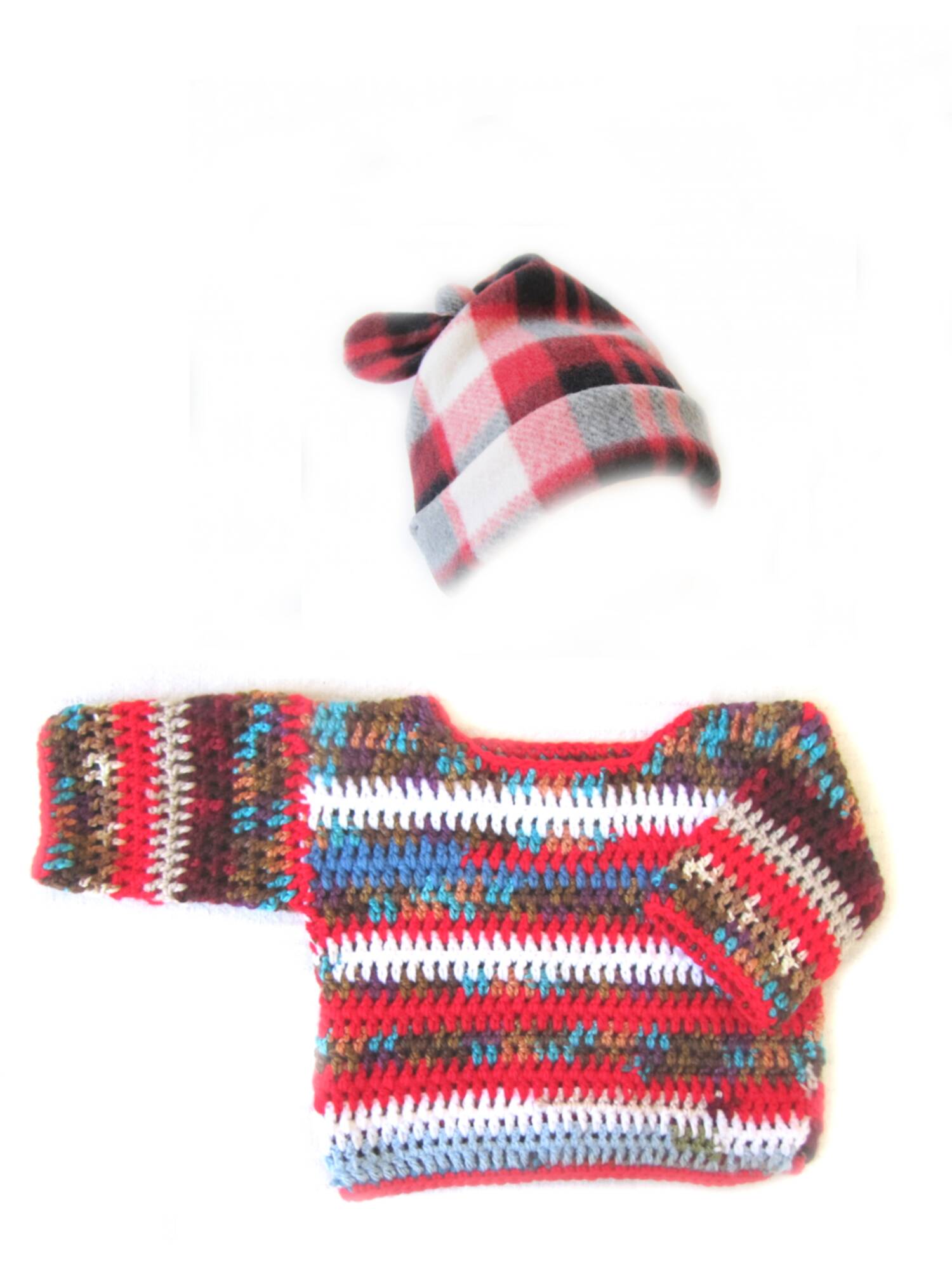 KSS Bright Colored Striped Sweater and Fleece Hat 12 Months - Click Image to Close