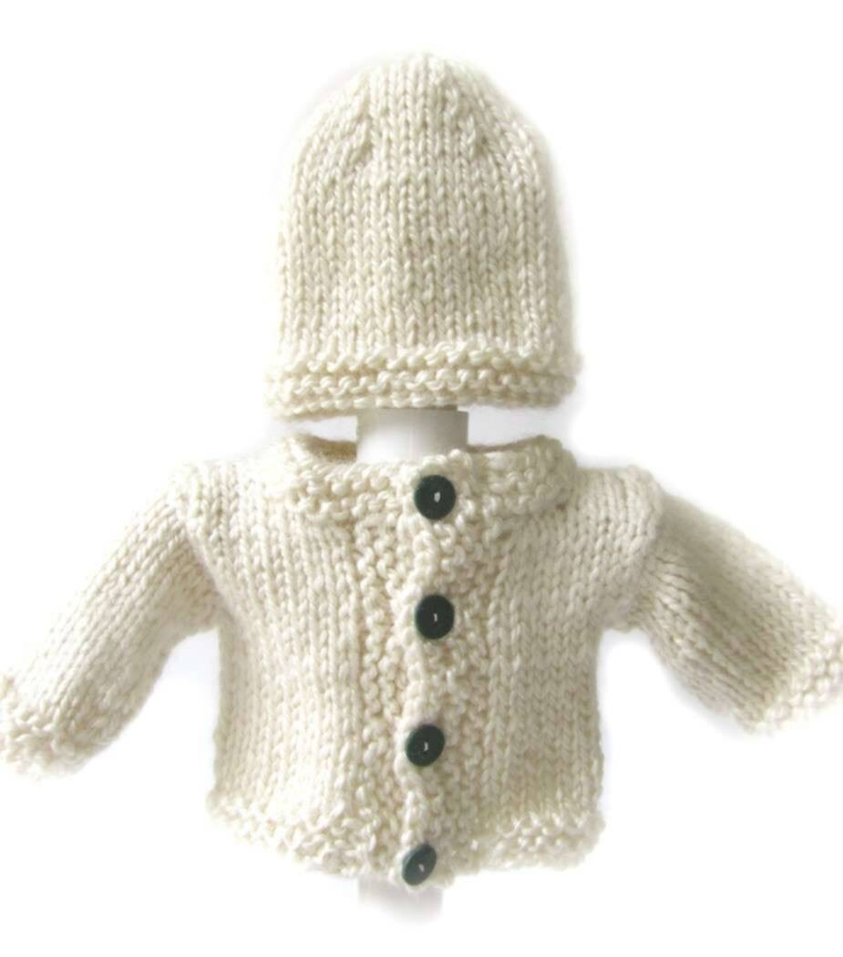 KSS Ivory Sweater/Jacket and Hat Newborn - 3 Months