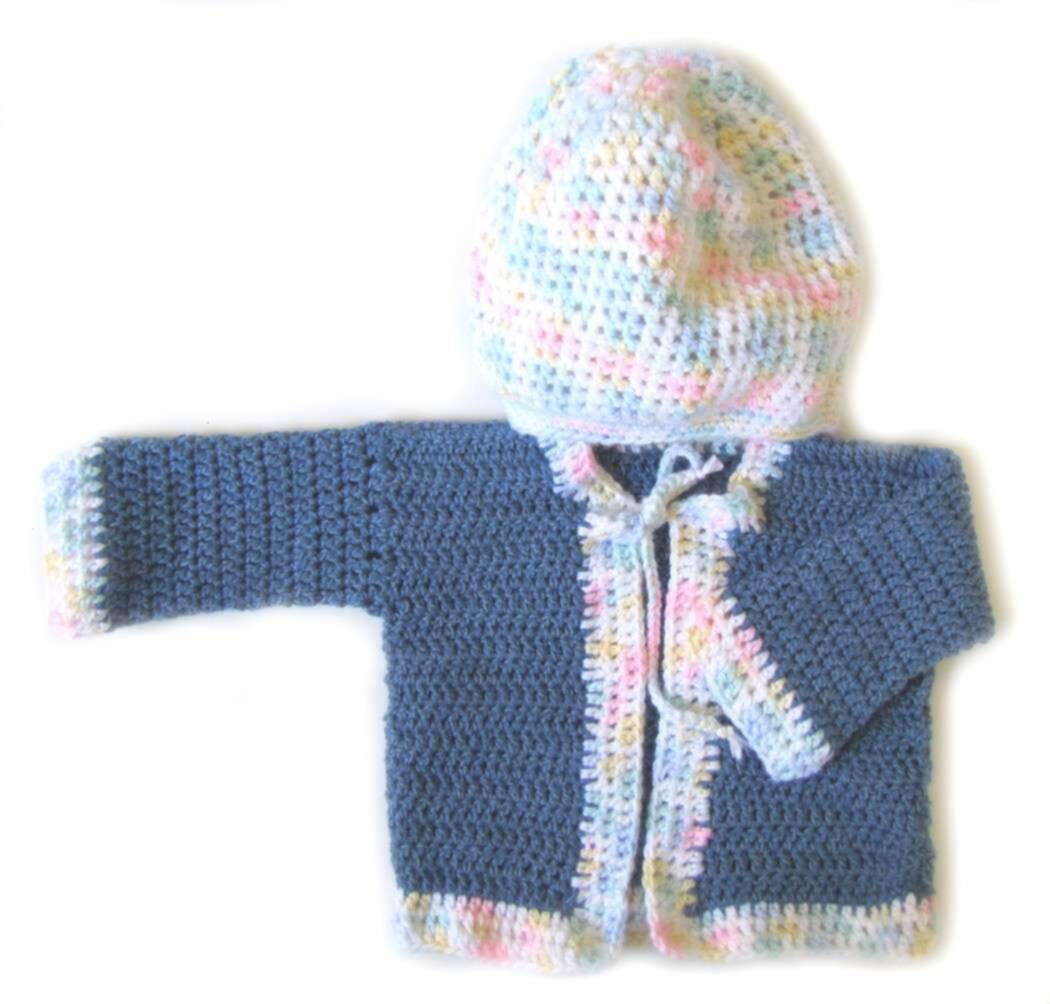 KSS Sky Blue Crocheted Sweater/Jacket & Cap (12 - 18 Months)