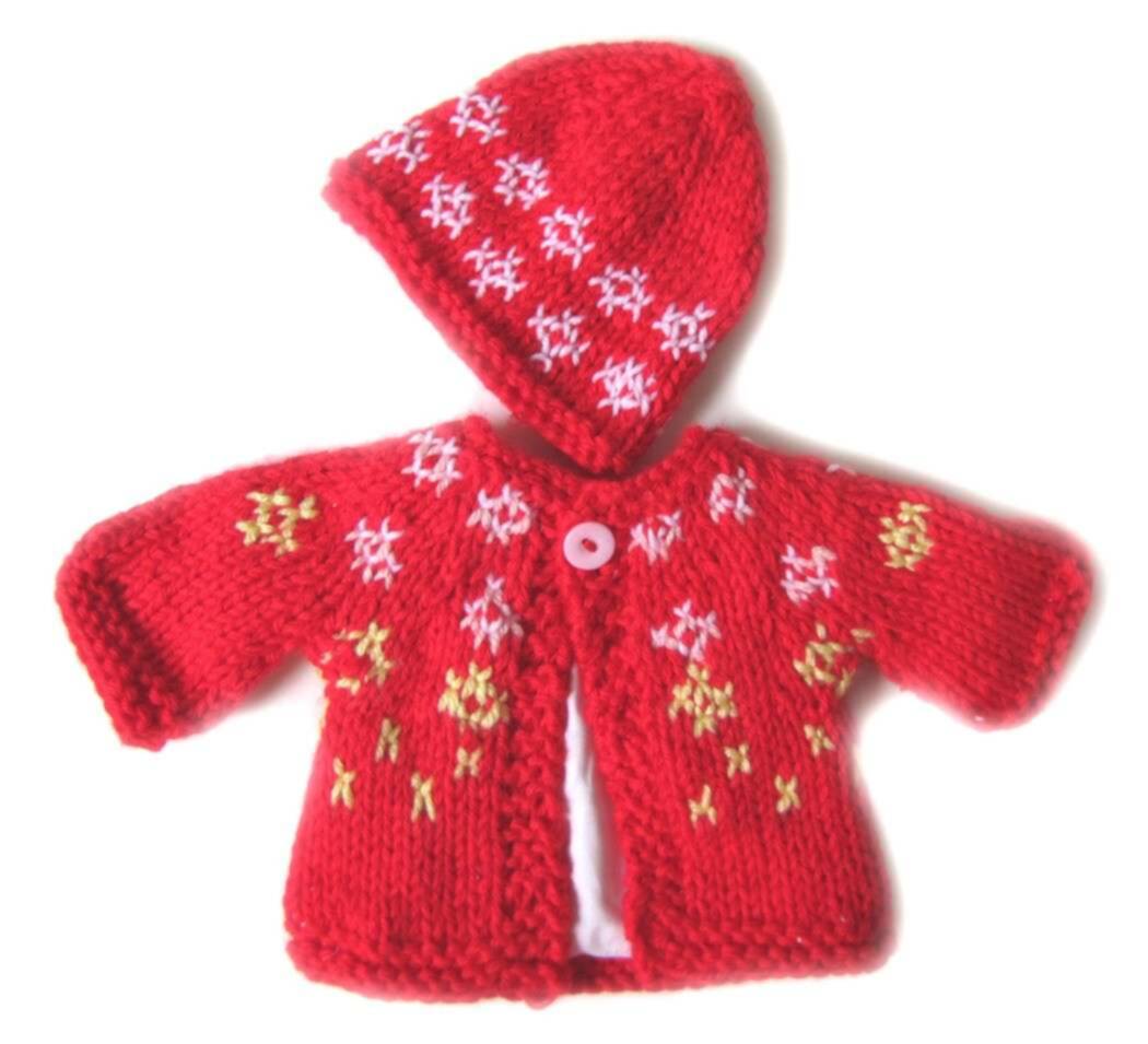 KSS Red, White Lined Sweater/Cardigan with a Hat 3 Months
