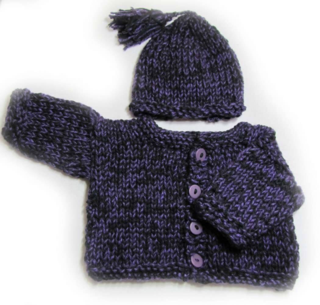 KSS Purple Rain Sweater/Jacket and Hat set 24 Months - Click Image to Close