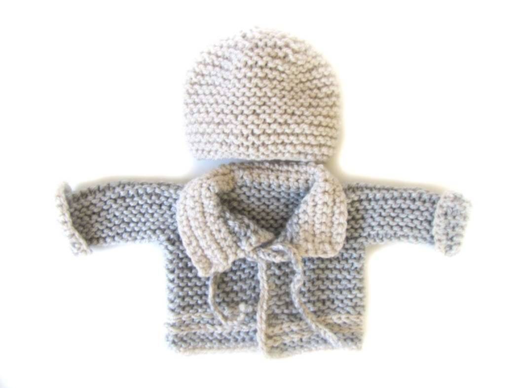 KSS Grey Sweater/Cardigan with a Hat Newborn - Click Image to Close