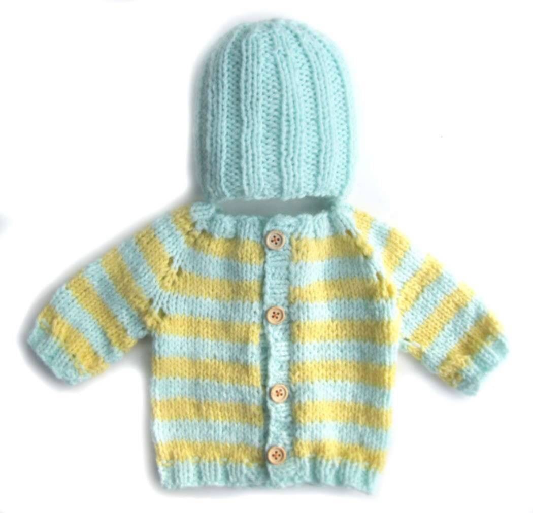 KSS Mint/Vanilla Sweater/Cardigan with a Hat (Newborn)