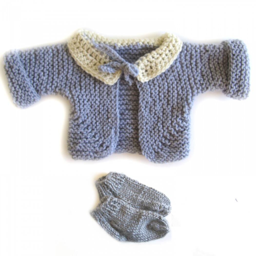 KSS Grey Soft Collar Sweater/Cardigan & Booties (3 Months)
