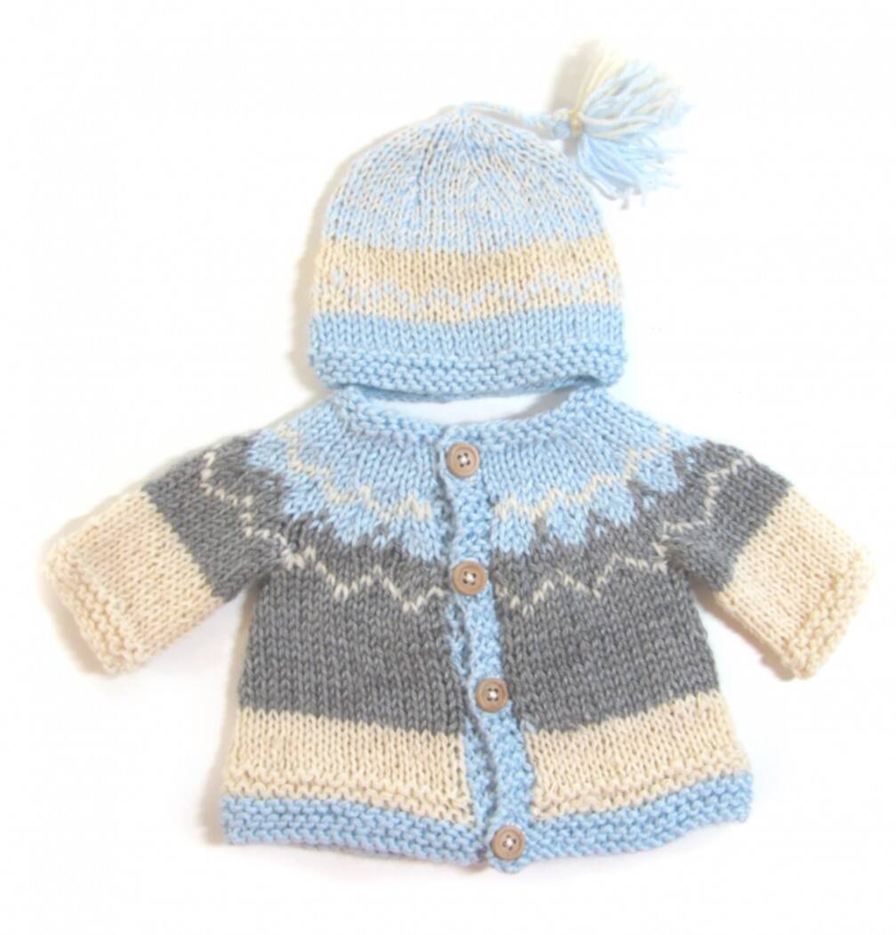 KSS Blue Fair isle Sweater and Cap 3 Months - Click Image to Close