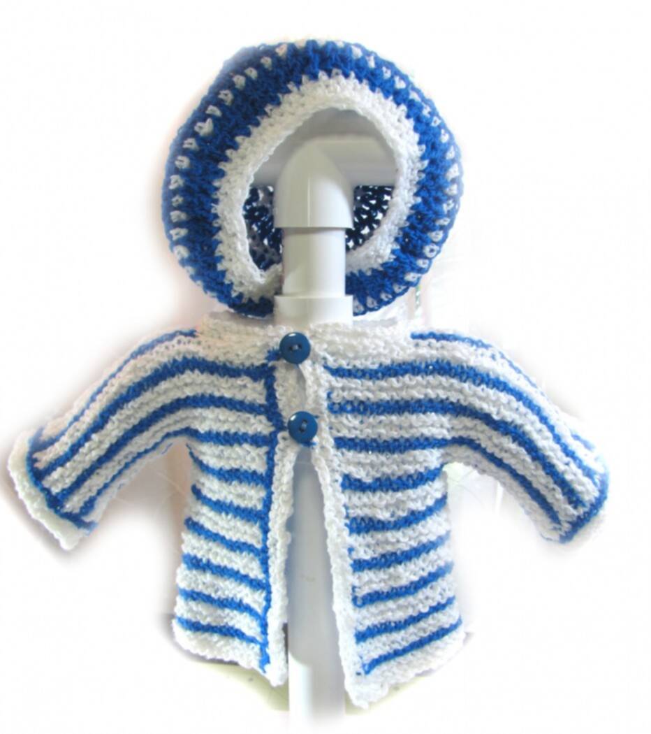 KSS Blue/White Striped Sweater/jacket and Beret (3 Months) KSS-SW-603-EB