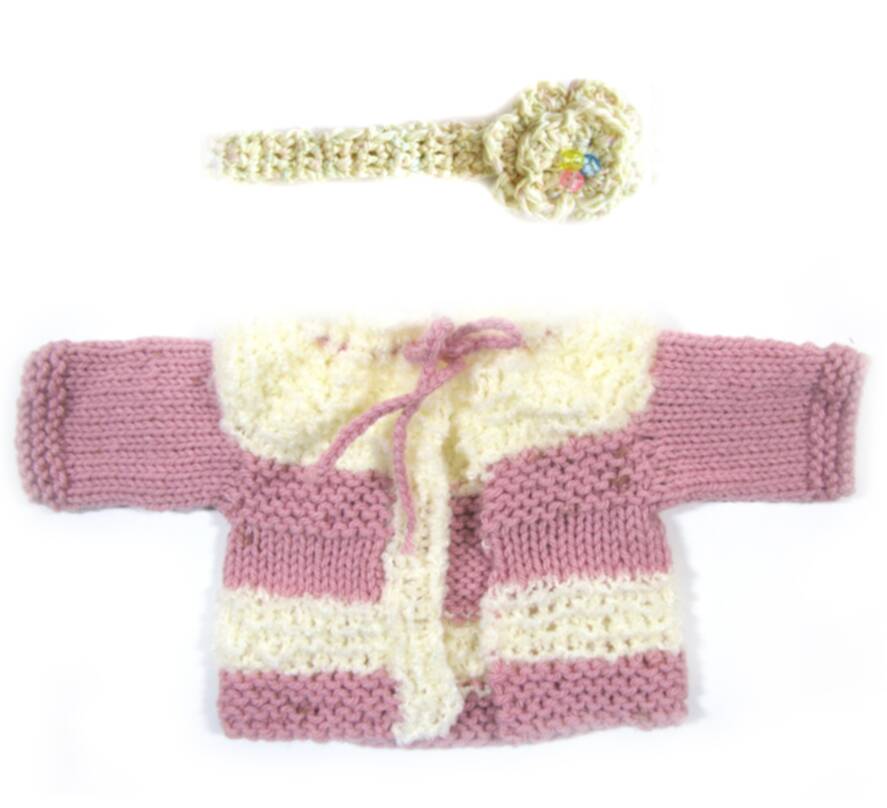 KSS Pink/White Cotton Sweater/Cardigan & Headband 3 Months SW-855 KSS-SW-855-AZH