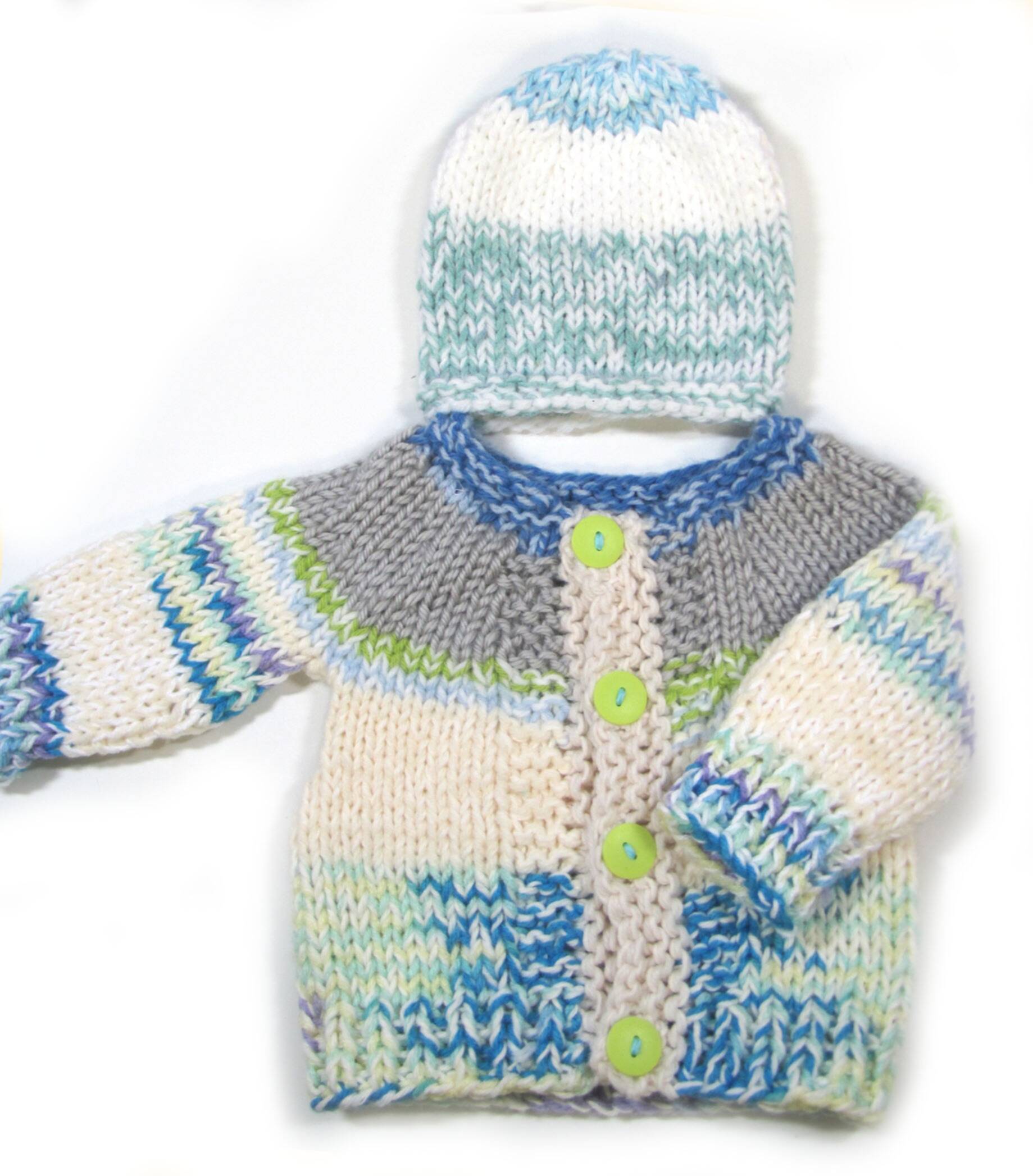 KSS Blocked Blue Sweater/Jacket and Hat (12 Months) SW-975 KSS-SW-975-AZH