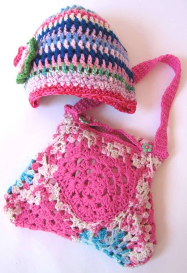 KSS Handmade Lined Purse and Hat in Bright Colors - Click Image to Close