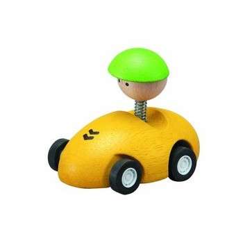 PLAN Toys Mechanical Racing Car (Yellow car) 4314 - Click Image to Close